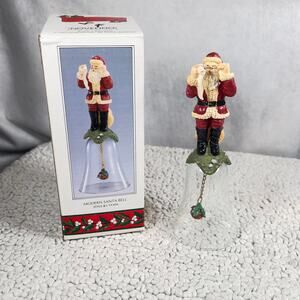 Novelino Christmas Through The Ages Glass Bell Resin Topper 1992 Modern Santa